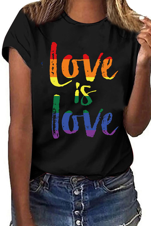 

Lovely Street Letter Print Black T-shirt