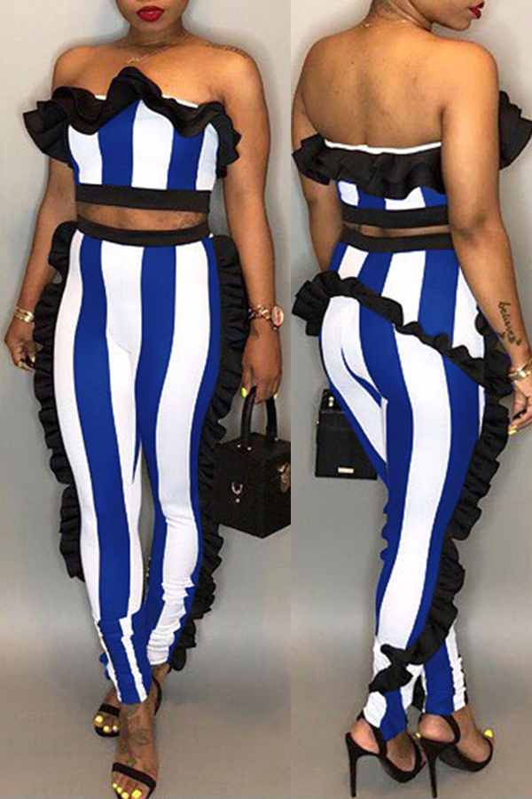 

Lovely Casual Striped Royal Blue Two-piece Pants Set, Royalblue