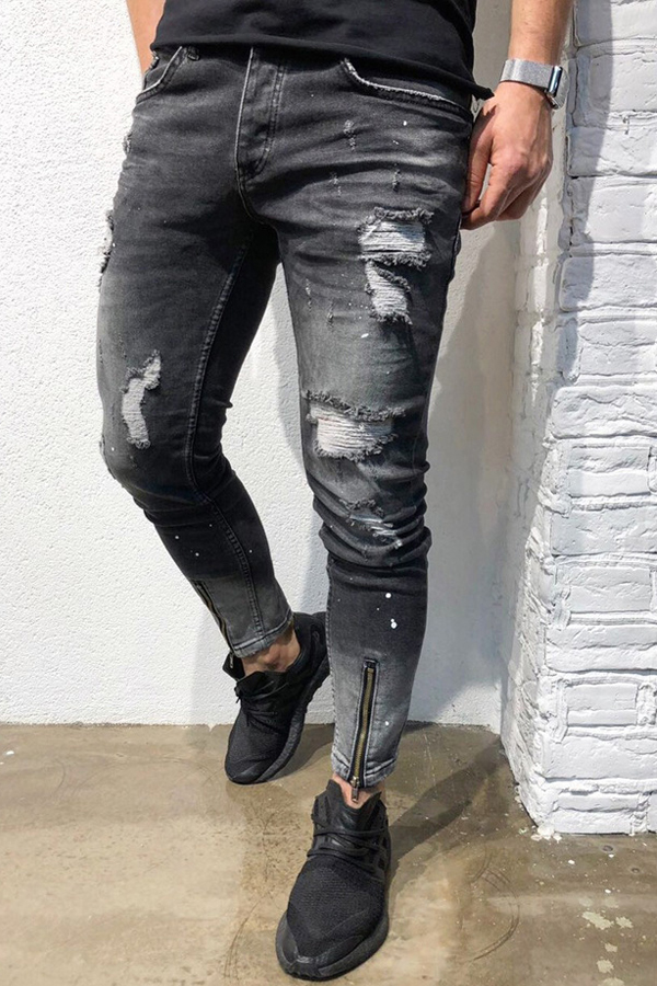 

Lovely Casual Hollow-out Black Jeans