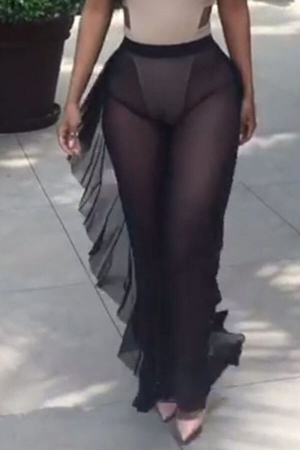 

Lovely Chic See-through Black Pants