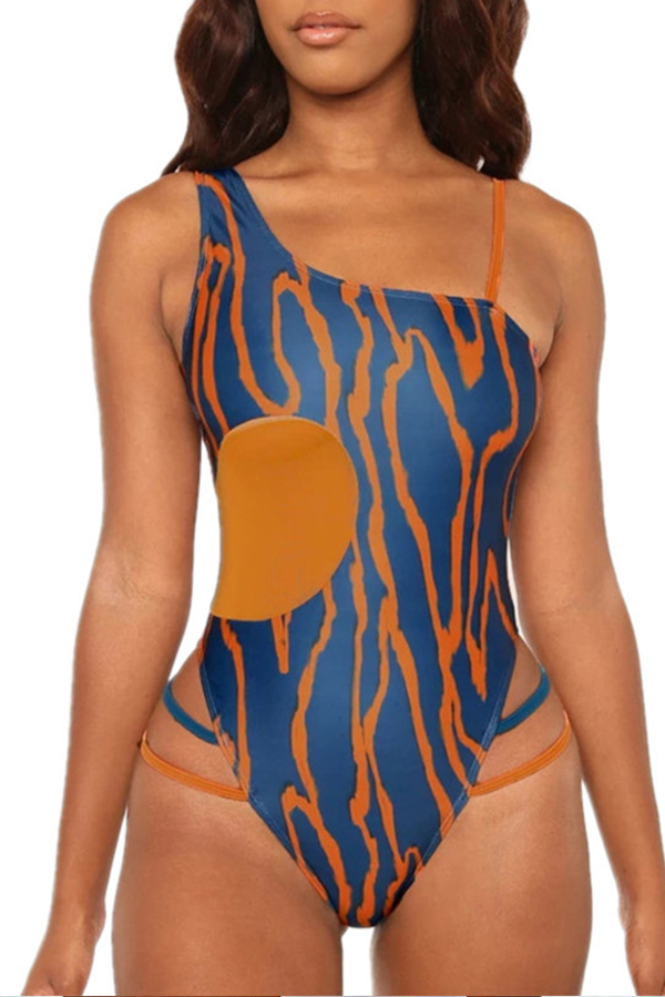 

Lovely Patchwork Blue One-piece Swimsuit