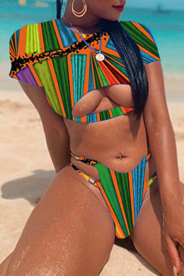 

Lovely Striped Multicolor Two-piece Swimsuit, Multi