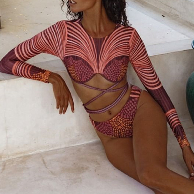 

Lovely Print Hollow-out Pink Swimsuit