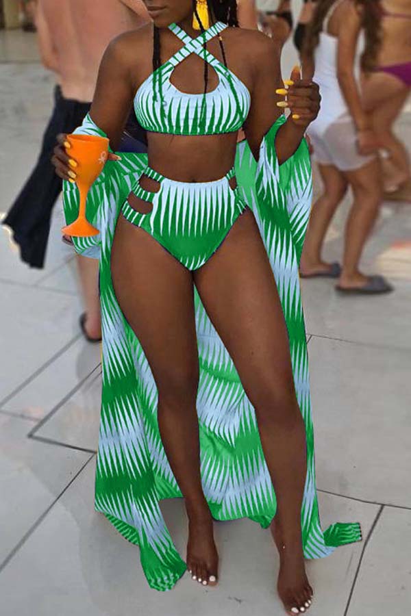 

Lovely Print Green Two-piece Swimsuit(With Cover-up)