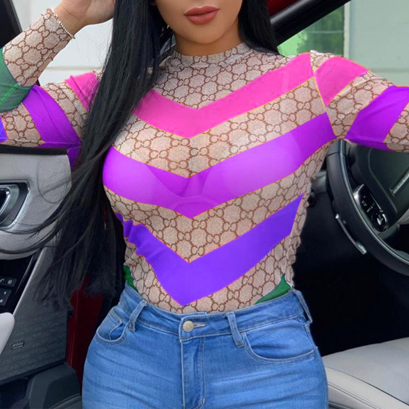 

Lovely Casual Patchwork Purple T-shirt