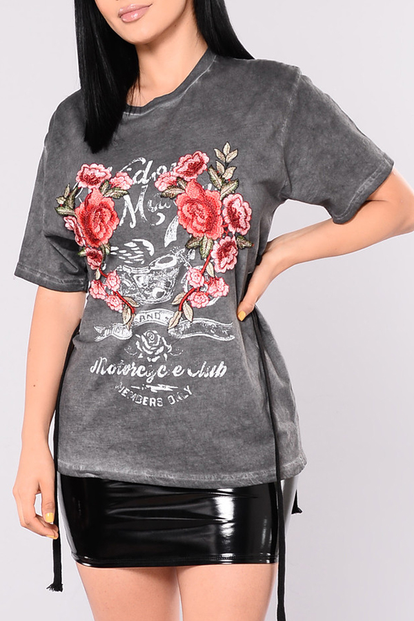 Lovely Casual Print Grey T-shirt