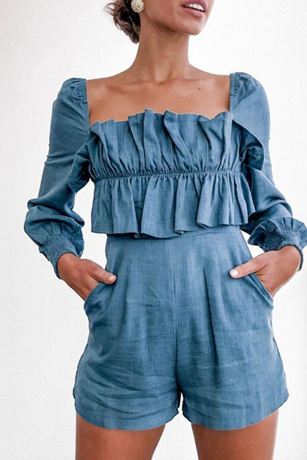 

Lovely Chic Flounce Blue One-piece Romper