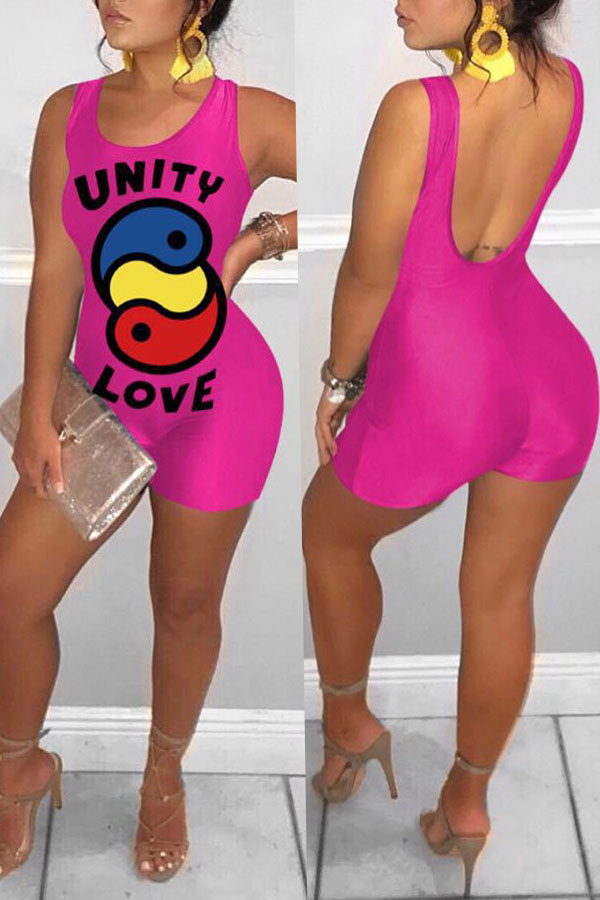 

Lovely Trendy Backless Rose Red One-piece Romper
