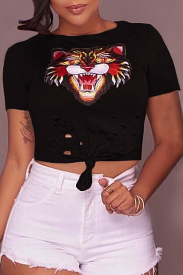 

Lovely Chic Print Black T-shirt