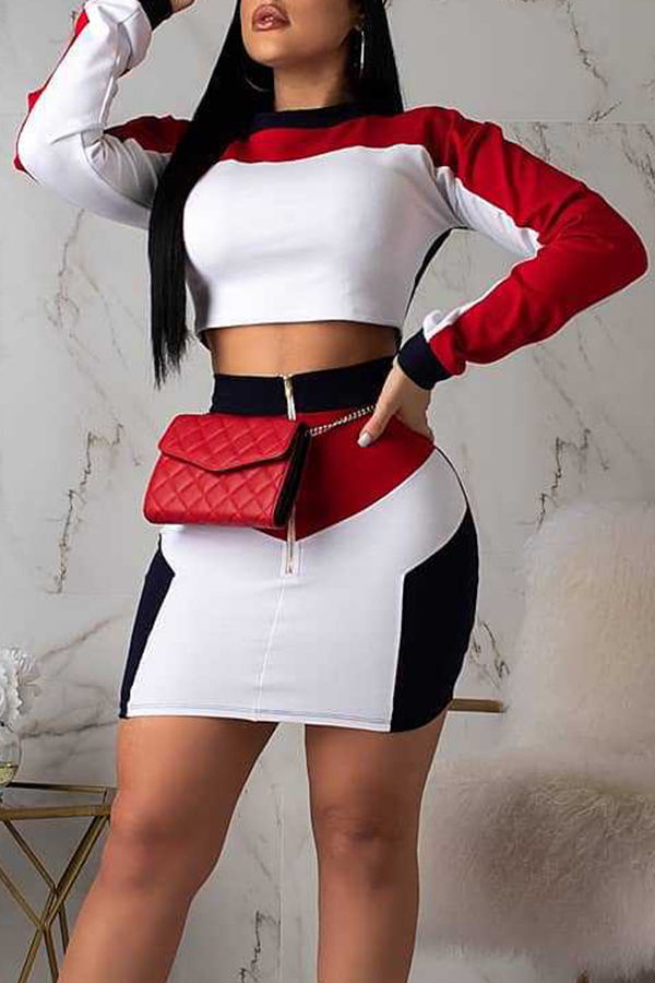

Lovely Trendy Patchwork Red Two-piece Skirt Set