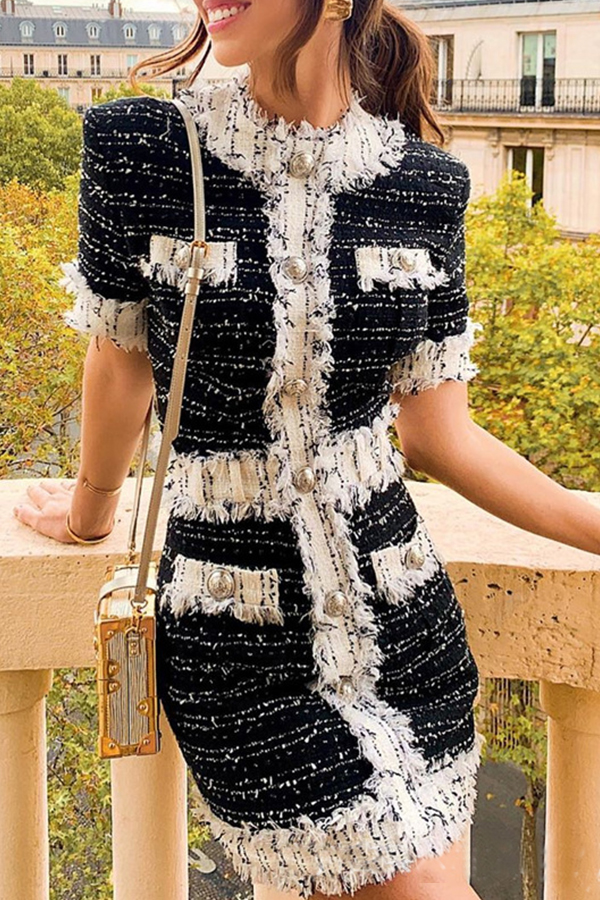 

Lovely Sweet Patchwork Black Mini Dress