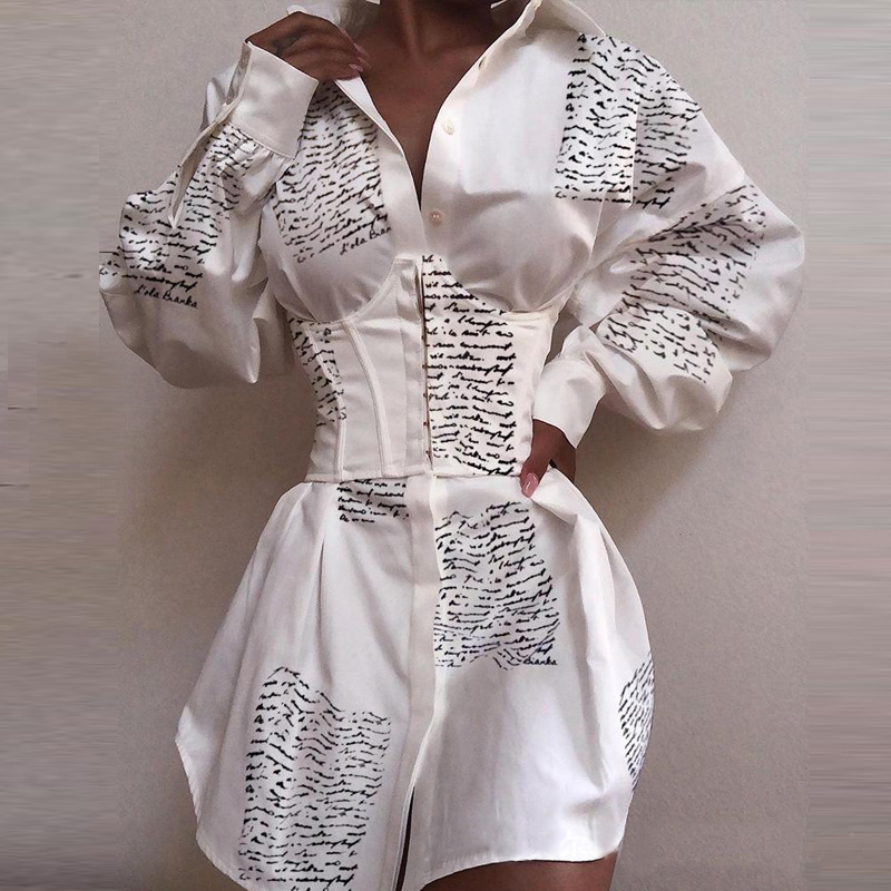 

Lovely Sweet Print White Mini Dress