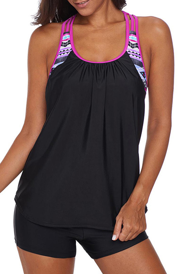 

Lovely Casual Patchwork Pink Swimdresses