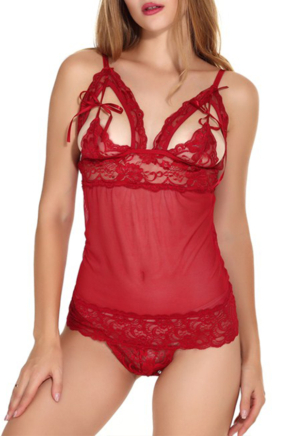 

Lovely Sexy See-through Wine Red Teddies