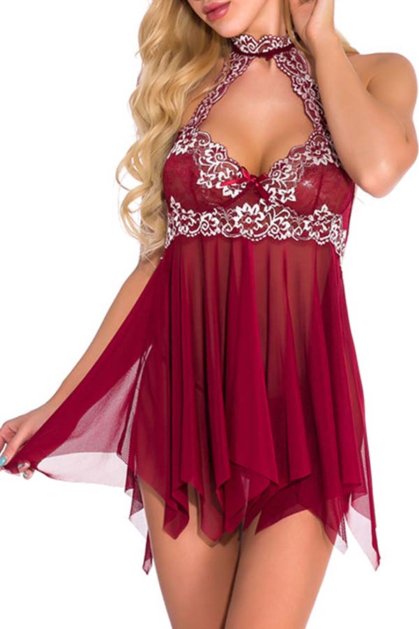 

Lovely Chic Hollow-out Wine Red Babydolls