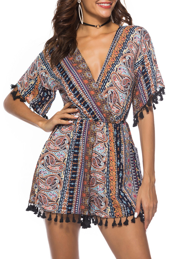 

Lovely Chic Print Tassel Design Multicolor One-piece Romper, Multi