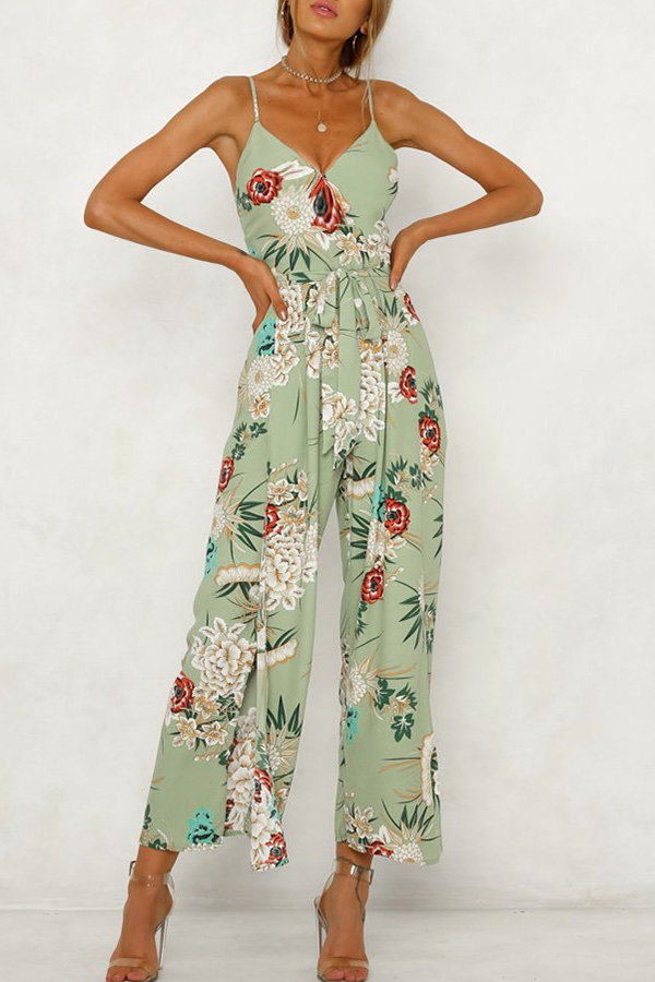 

Lovely Chic Print Loose Deep Green One-piece Jumpsuit