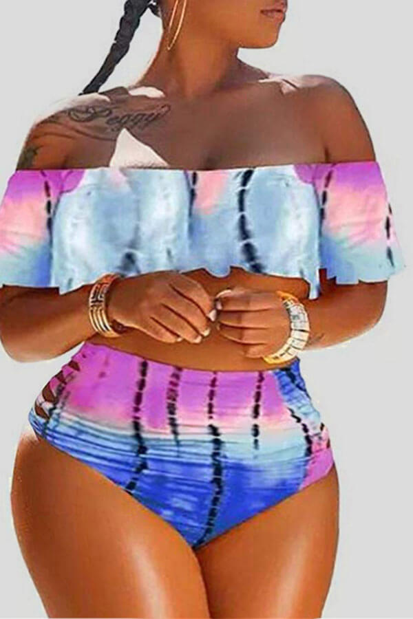 

Lovely Plus Size Print Multicolor Two-piece Swimsuit, Multi