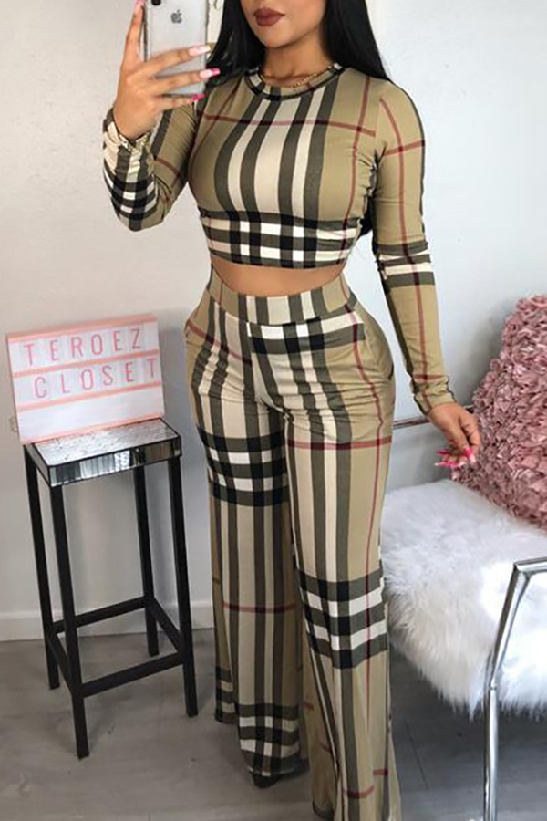 

Lovely Casual Plaid Print Multicolor Two-piece Pants Set, Multi