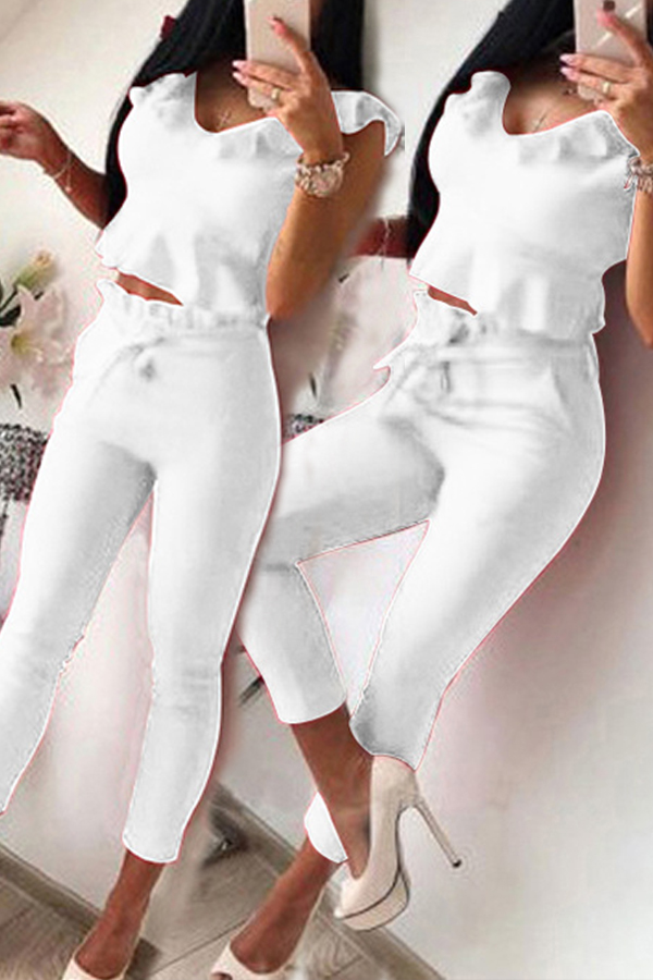 

Lovely Chic Basic White Two-piece Pants Set