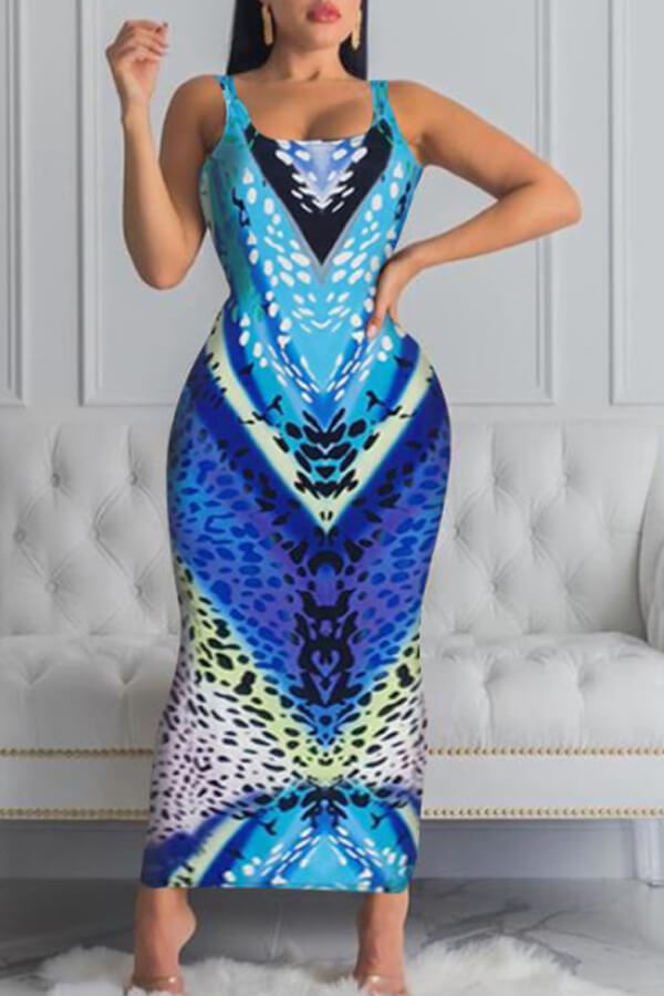 

Lovely Chic Print Multicolor Ankle Length Dress, Multi