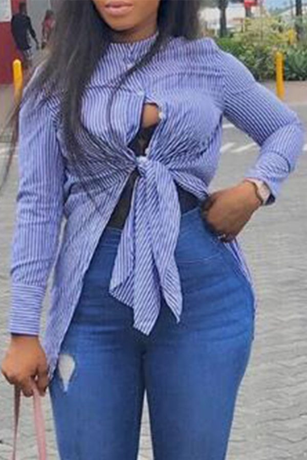 

Lovely Sweet Striped Blue Blouse