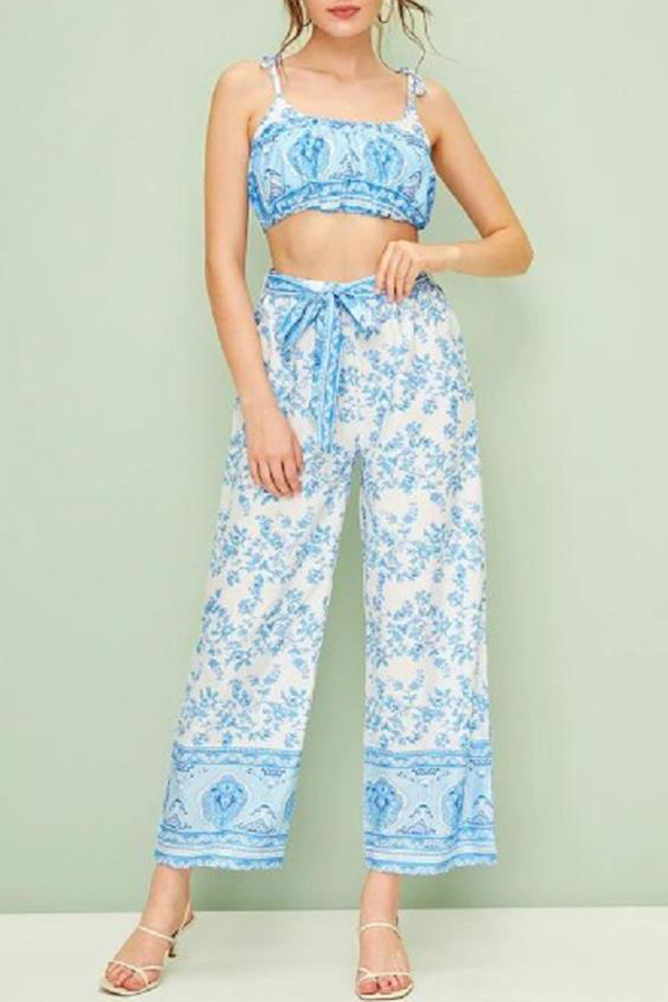 

Lovely Chic Crop Top Multicolor Two-piece Pants Set, Multi