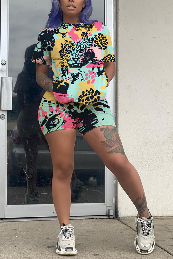 

Lovely Chic Print Multicolor Two-piece Shorts Set, Multi