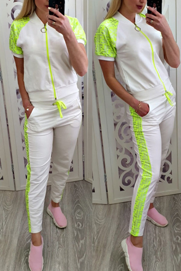 

Lovely Leisure Patchwork Green Two-piece Pants Set