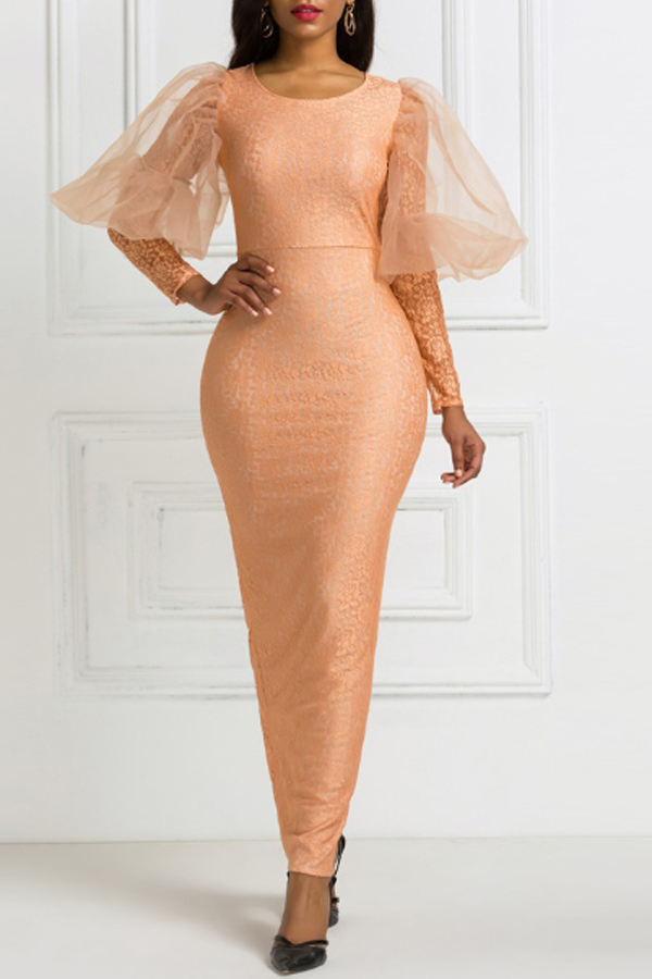 

Lovely Casual O Neck Patchwork Croci Ankle Length Dress
