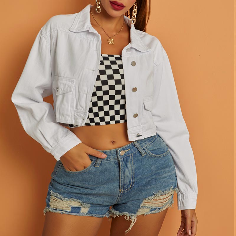 

Lovely Street Button Design White Jacket