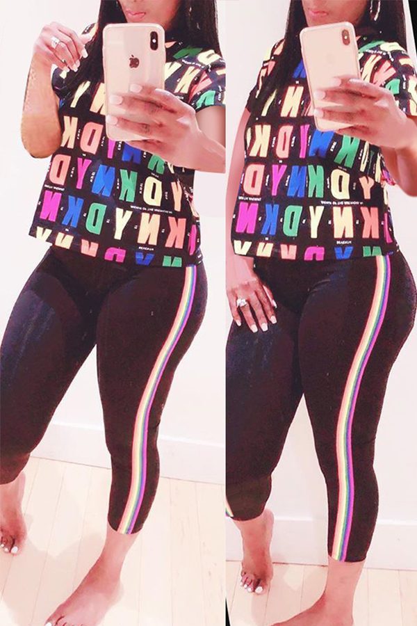 

Lovely Casual Letter Print Multiolor Two-piece Pants Set, Multi
