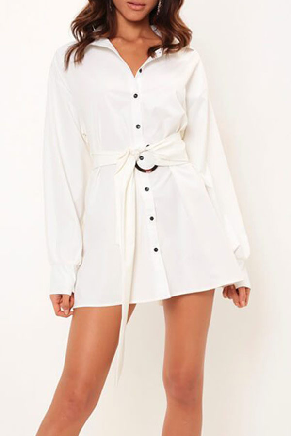 

Lovely Casual Button White Mini Dress
