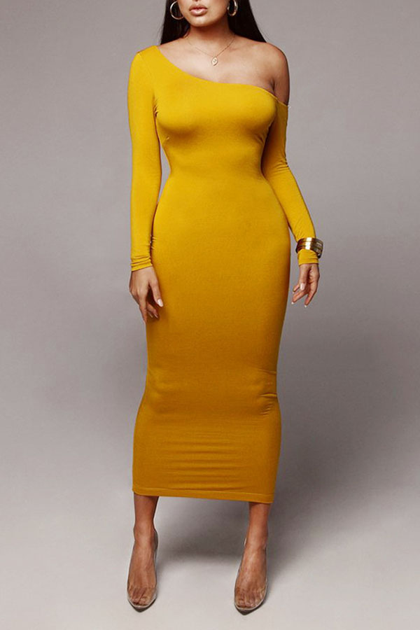 Lovely Chic Dew Shoulder Yellow Ankle Length Dress от Lovelywholesale WW