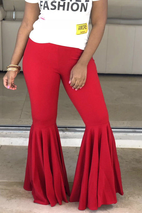 

Lovely Casual Flounce Red Pants