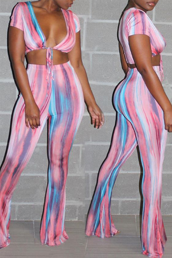 

Lovely Casual Print Light Pink Two-piece Pants Set