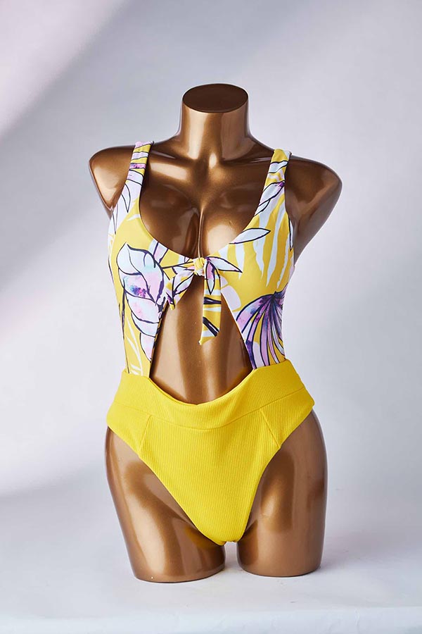 Lovely Hollow-out Yellow Two-piece Swimsuit