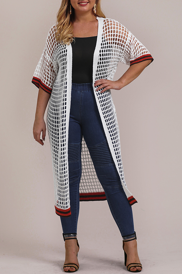 

Lovely Casual Hollow-out White Plus Size Coat