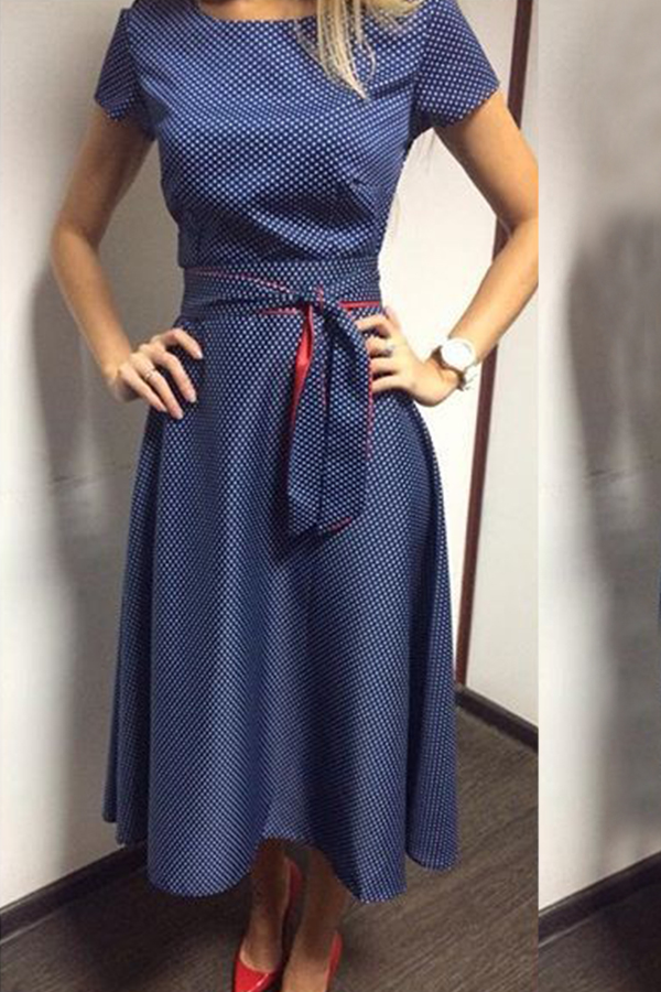 

Lovely Casual Print Dark Blue Knee Length Dress