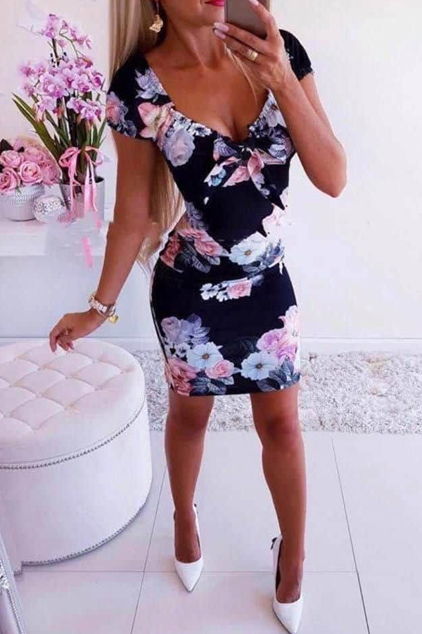 

Lovely Casual Print Black Mini Dress