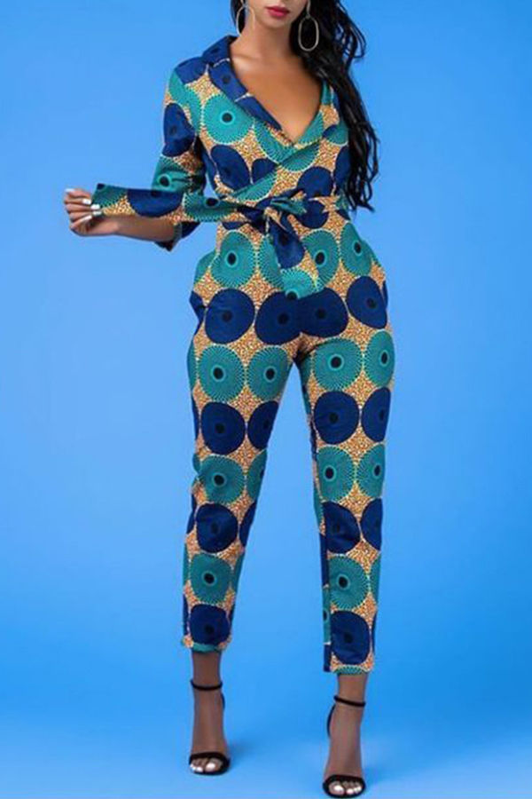 

Lovely Casual Skinny Print Blue One-piece Jumpsuit