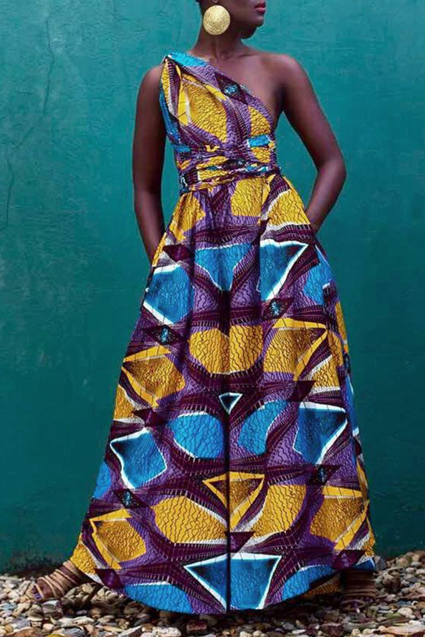 

Lovely Bohemian Print Loose Purple One-piece Jumpsuit