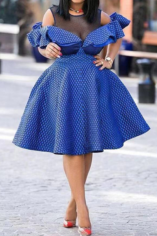 

Lovely Chic Patchwork Blue Knee Length Dress
