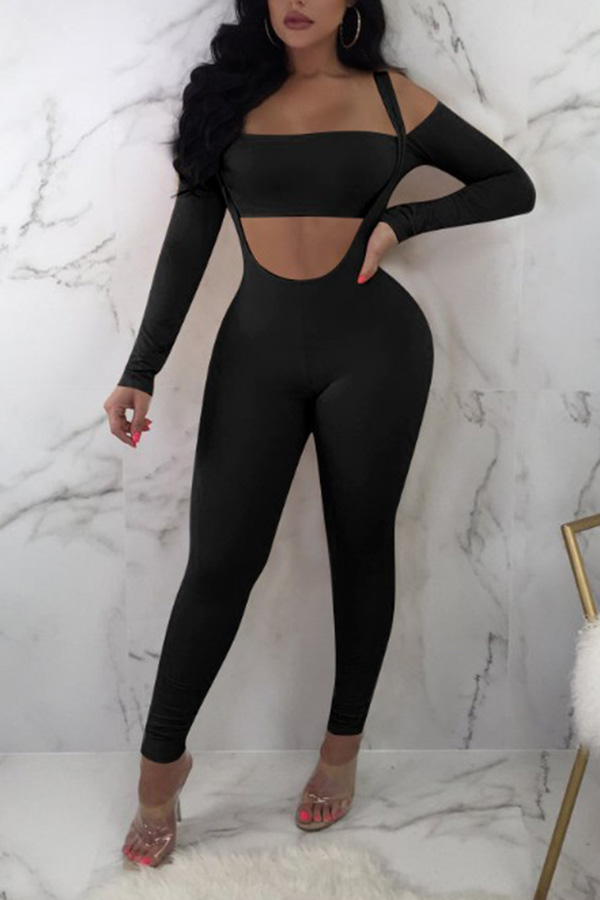 

Lovely Chic Crop Top Skinny Black Two-piece Pants Set
