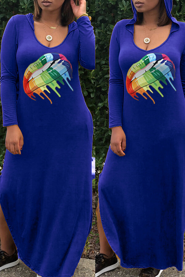 

LW Casual Lip Print Blue Ankle Length Dress