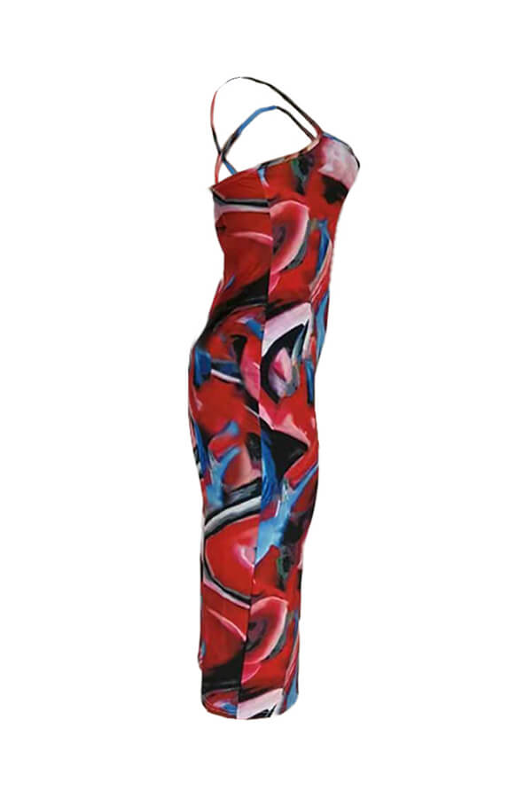 Lovely Casual Print Red Mid Calf Dress от Lovelywholesale WW