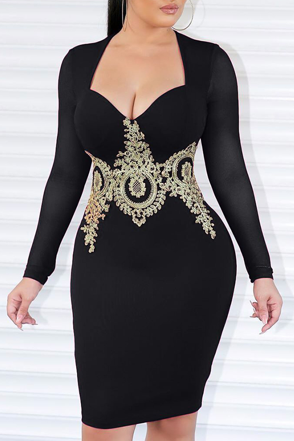 

Lovely Chic Patchwork Black Knee Length Dress
