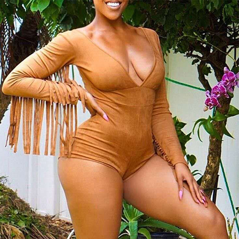 

Lovely Casual Tassel Design Brown One-piece Romper