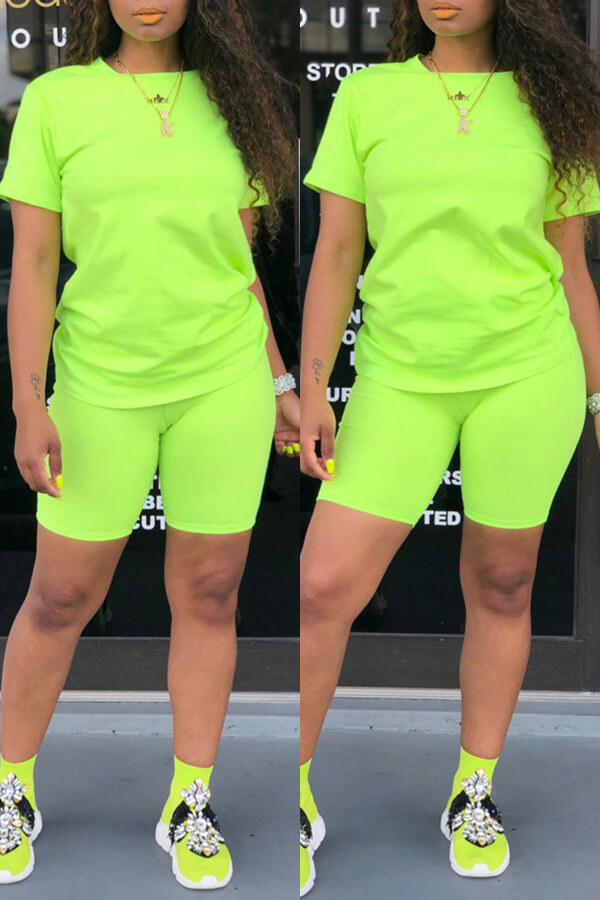 

LW BASICS Round Neck Regular Fit Shorts Set, Green