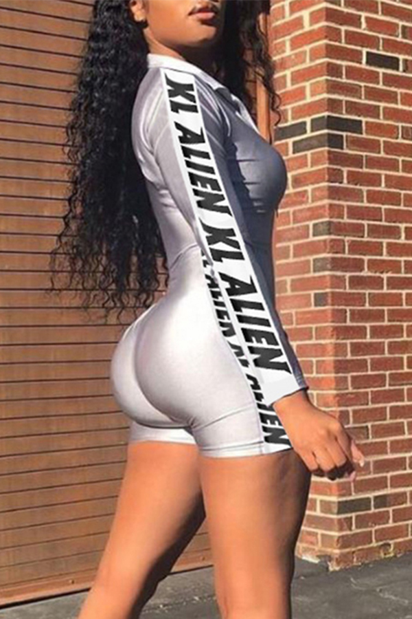 

Lovely Casual Letter Print Grey One-piece Romper